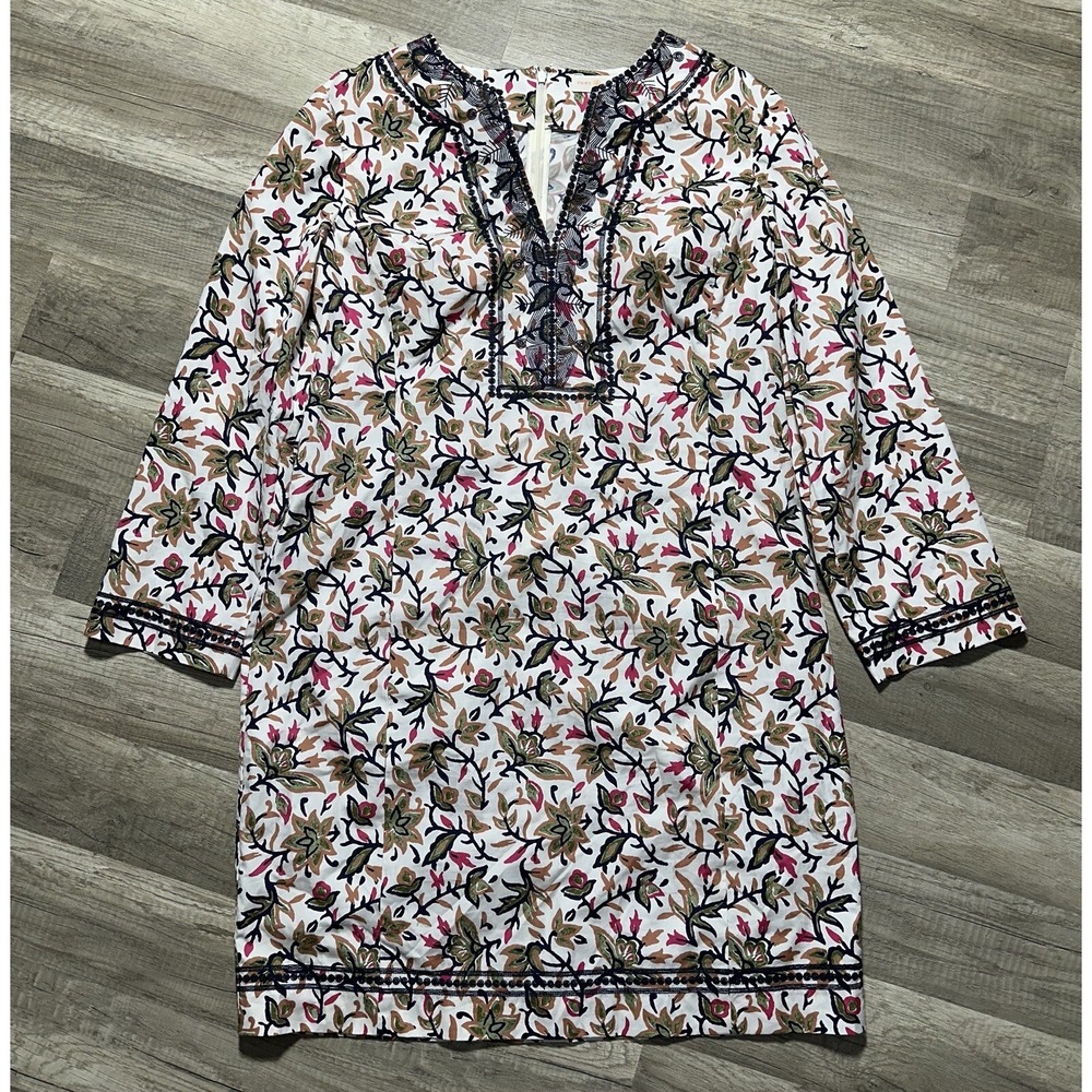 Tory Burch Women's Printed 3/4 Sleeve Tunic Mini Dress Floral Size 12